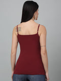 Maroon Round Neck Slim Fit Spaghetti Top