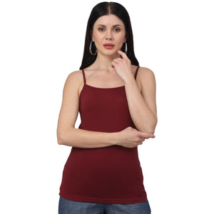 Maroon Round Neck Slim Fit Spaghetti Top