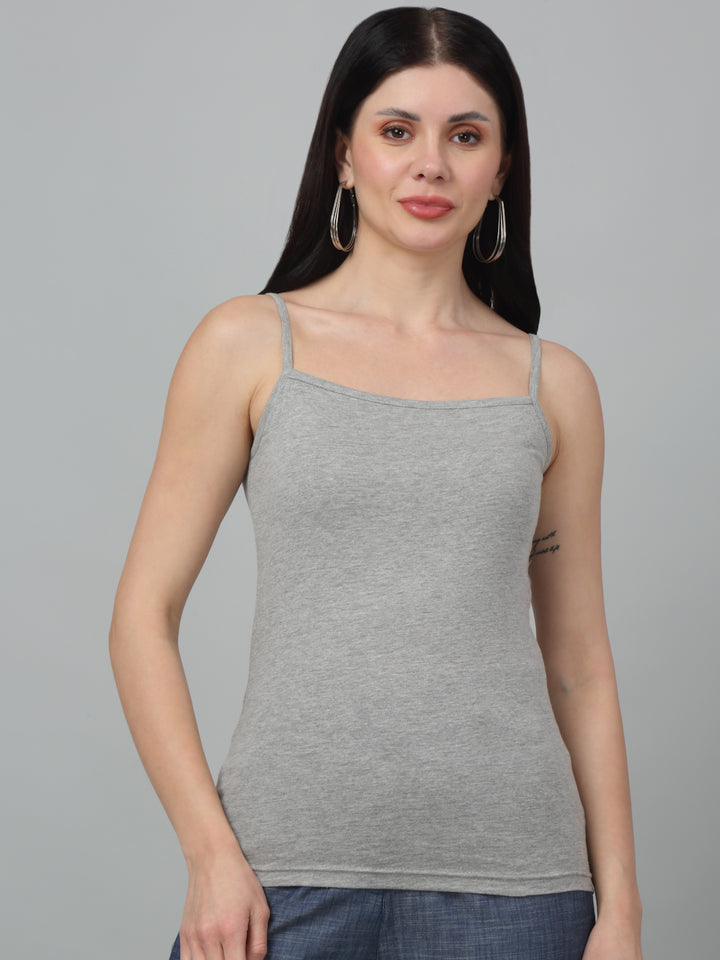 Round Neck Grey Slim Fit Spaghetti Tank Top