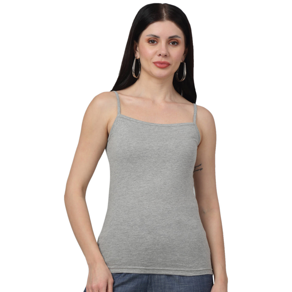 Round Neck Grey Slim Fit Spaghetti Tank Top