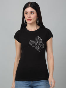 Butterfly Printed Black T-Shirt