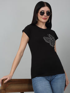 Butterfly Printed Black T-Shirt