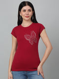 Butterfly Printed  Maroon T-Shirt