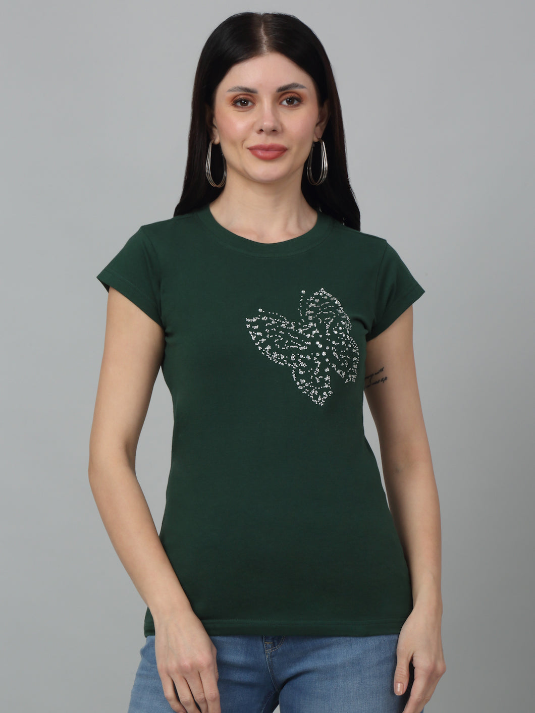 Butterfly Printed Dark Green T-Shirt