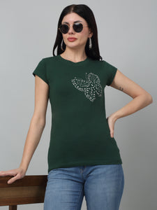 Butterfly Printed Dark Green T-Shirt