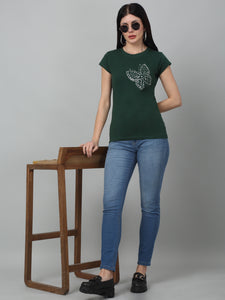 Butterfly Printed Dark Green T-Shirt