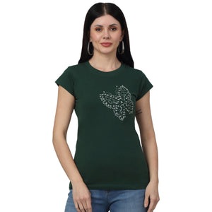 Butterfly Printed Dark Green T-Shirt