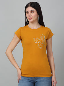 Printed Butterfly Mustard   slim fit T-Shirt