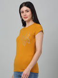 Printed Butterfly Mustard   slim fit T-Shirt