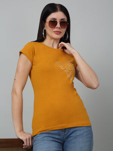 Printed Butterfly Mustard   slim fit T-Shirt