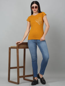 Printed Butterfly Mustard   slim fit T-Shirt