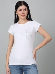 Butterfly Printed White Slim Fit T-Shirt