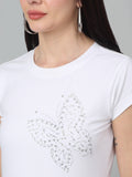 Butterfly Printed White Slim Fit T-Shirt