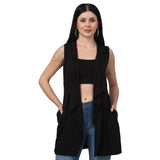 Solid Open Front sleeveless Shrug