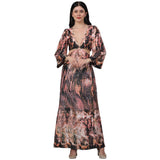 V-Neck Printed Long Dress with Ring Buckle