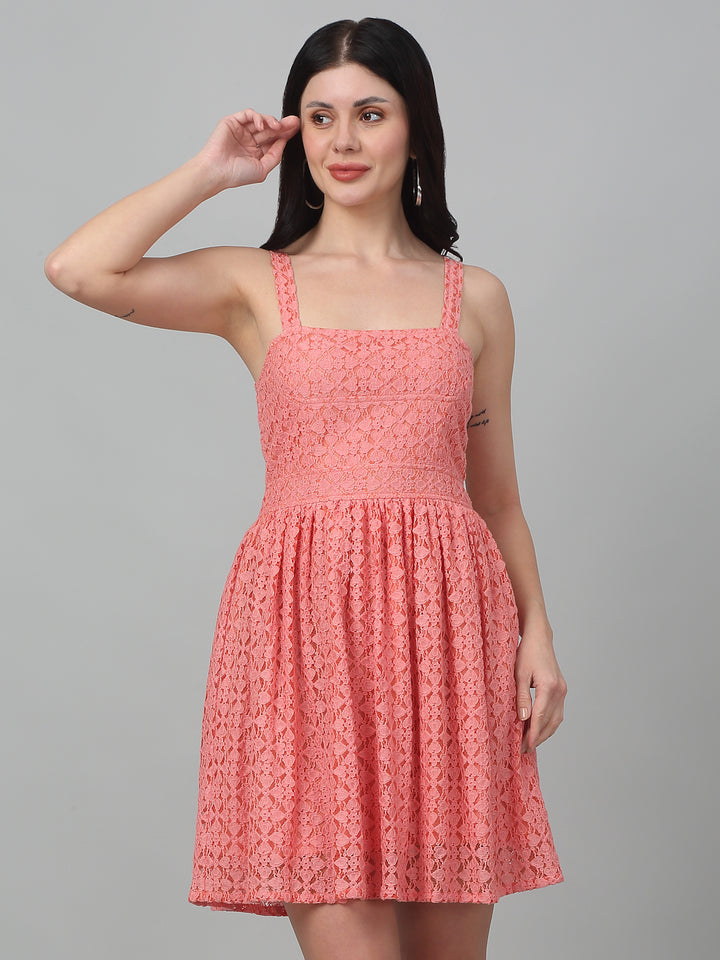 Peach Fit & Flare Knee length Midi Dress