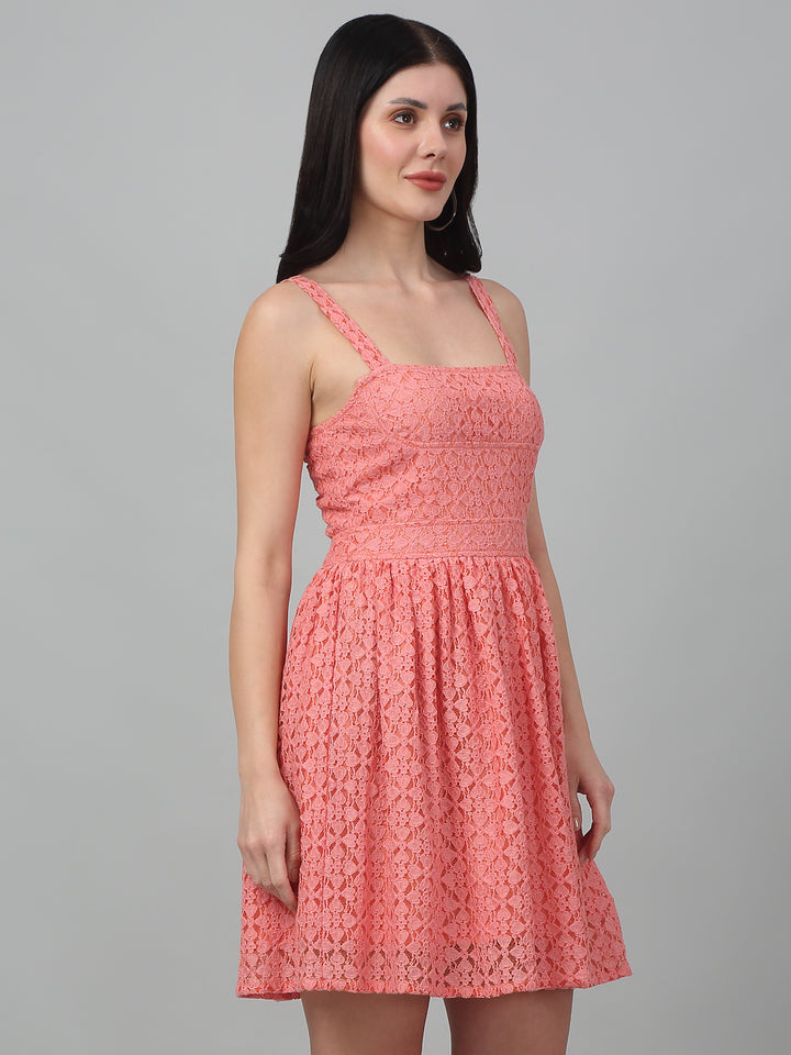 Peach Fit & Flare Knee length Midi Dress