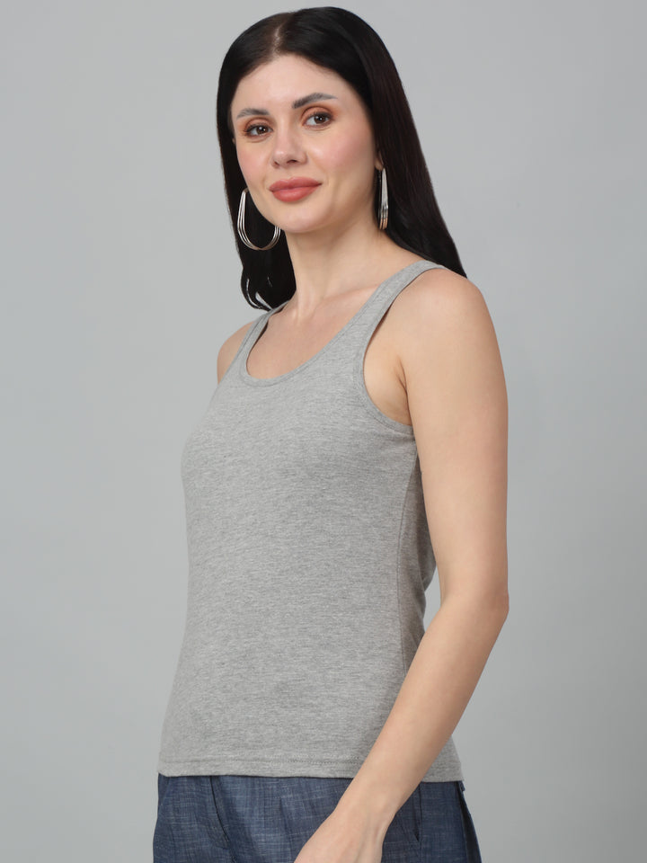 Cotton Slim Fit  Solid Round Neck Tank Top