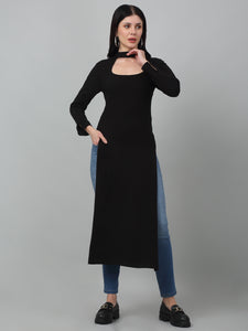 Black High Slit Kurta & Longline Top