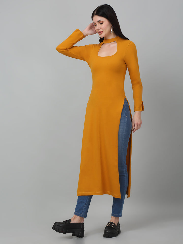 Mustard High Slit Kurta & Longline Top