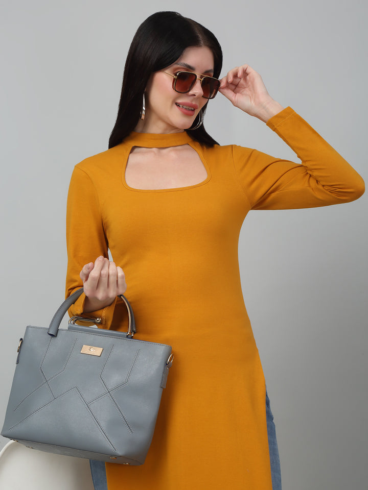 Mustard High Slit Kurta & Longline Top