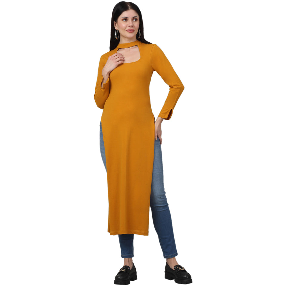 Mustard High Slit Kurta & Longline Top