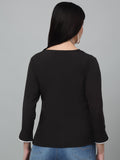 Mandarin Collar Formal Black Shirt Cuff Sleeve Top