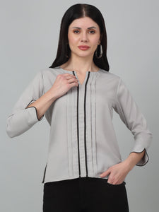 Mandarin Collar Formal Black Shirt Cuff Sleeve Top