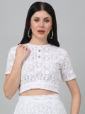 White Net Lace Crop fitted Top