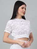 White Net Lace Crop fitted Top