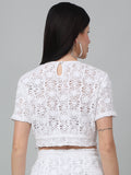 White Net Lace Crop fitted Top