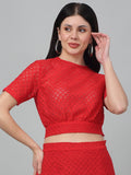 Red Self Design Lace Crop Top