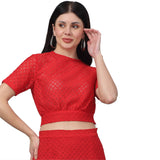 Red Self Design Lace Crop Top