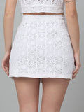 White Slim Fit Lace High-Rise Skirts