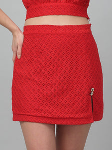 Slim Fit Lace High-Rise  Red Skirts