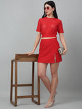 Slim Fit Lace High-Rise  Red Skirts