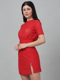 Red Solid Fitted Lace Co Ord Set