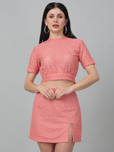 Solid Fitted Lace Co Ord Set