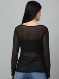 Sheer Net Fitted full Sleeve Black Top