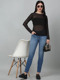 Sheer Net Fitted full Sleeve Black Top