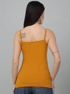 Mustard Speghty Slim Fit Cotton Jersey With Cami Strap & Sleeveless Casual Top