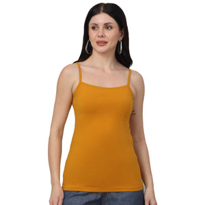 Mustard Speghty Slim Fit Cotton Jersey With Cami Strap & Sleeveless Casual Top