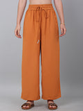 Mustard Loose Fit Wide Leg Solid Rayon Track Pant