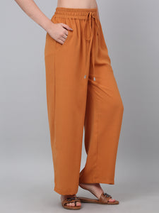 Mustard Loose Fit Wide Leg Solid Rayon Track Pant