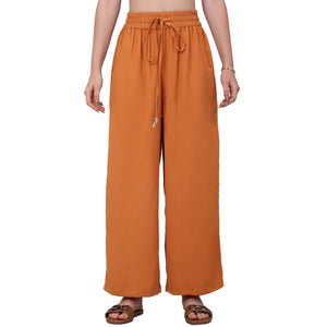 Mustard Loose Fit Wide Leg Solid Rayon Track Pant