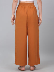 Mustard Loose Fit Wide Leg Solid Rayon Track Pant