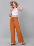 Mustard Loose Fit Wide Leg Solid Rayon Track Pant