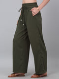 Women Dark Green Solid Wide Leg Track Pants