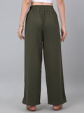 Women Dark Green Solid Wide Leg Track Pants