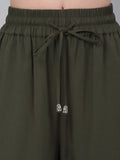 Women Dark Green Solid Wide Leg Track Pants